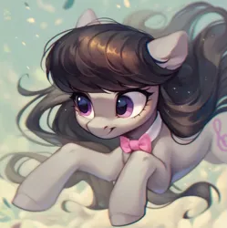 Size: 923x927 | Tagged: safe, ai content, derpibooru import, machine learning assisted, machine learning generated, stable diffusion, octavia melody, earth pony, pony, beautiful, big eyes, black mane, bow, cute, cutie mark, detailed hair, ear fluff, g4, generator:purplesmart.ai, happy, image, leaf, long hair, png, prompter:saltyvity, purple eyes, simple background, smiley face, smiling, solo, sparkles