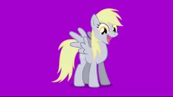 Size: 1080x610 | Tagged: safe, screencap, derpy hooves, pegasus, pony, clap your hands, female, happy, image, jpeg, purple background, simple background, solo