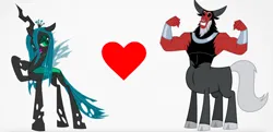 Size: 1270x617 | Tagged: safe, lord tirek, queen chrysalis, female, heart, image, male, png, shipping, simple background, straight, white background