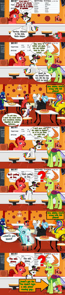 Size: 1024x4586 | Tagged: safe, artist:jasperpie, derpibooru import, ocellus, thorax, oc, oc:ash d. drake, oc:eleboy, oc:frostbite, oc:general midlightning star façade, oc:jasper pie, oc:lightning bliss, oc:mickey motion, changedling, changeling, dragon, gryphon, aviator goggles, cloak, clothes, comic, derp, disguise, disguised changeling, fez, food, gemstone pizza, goggles, griffon eleboy, hat, image, jpeg, mobile phone, pepperoni pizza, phone, pie's pizzeria, pizza, scarf