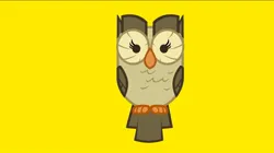 Size: 1080x605 | Tagged: safe, screencap, owlowiscious, bird, owl, clap your hands, image, jpeg, simple background, solo, yellow background