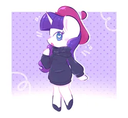 Size: 1643x1519 | Tagged: safe, artist:typhwosion, derpibooru import, rarity, pony, unicorn, beatnik rarity, beret, clothes, februpony, g4, hat, image, png, solo, sweater