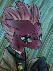 Size: 768x1024 | Tagged: safe, artist:kirieshka, derpibooru import, tempest shadow, unicorn, equestria at war mod, blanket, clothes, eaw: countdown to midnight, general, image, medal, military, military pony, old pony, older, plaid, png, rug, uniform