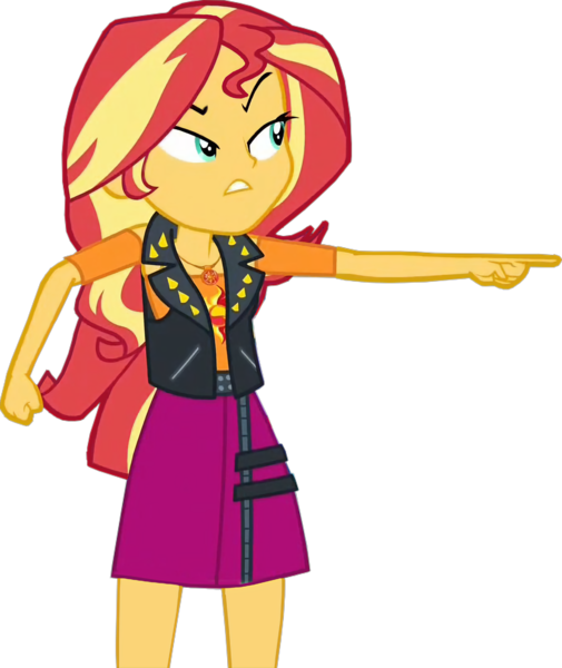 Size: 2736x3248 | Tagged: safe, artist:cutler1228, derpibooru import, edit, edited screencap, screencap, sunset shimmer, human, equestria girls, clothes, female, fist, g4, geode of empathy, image, magical geodes, not a vector, png, pointing, simple background, skirt, solo, transparent background, vest
