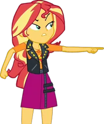 Size: 2736x3248 | Tagged: safe, artist:cutler1228, derpibooru import, edit, edited screencap, screencap, sunset shimmer, human, equestria girls, clothes, female, fist, g4, geode of empathy, image, magical geodes, not a vector, png, pointing, simple background, skirt, solo, transparent background, vest