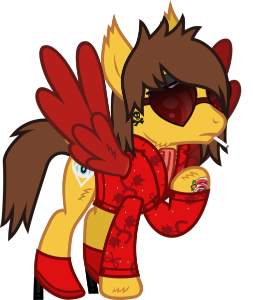 Size: 1032x1221 | Tagged: safe, artist:lightningbolt, derpibooru import, ponified, pegasus, pony, .svg available, alex gaskarth, all time low, butt fluff, cheek fluff, cigarette, clothes, derpibooru exclusive, dyed wings, ear fluff, eyeliner, eyeshadow, frown, hair over one eye, high heels, hoof fluff, image, looking at you, makeup, male, png, raised hoof, shirt, shoes, show accurate, simple background, smoking, solo, spread wings, stallion, standing, suit jacket, sunglasses, tail, tail feathers, tattoo, transparent background, undershirt, vector, wing fluff, wings