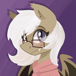 Size: 1000x1000 | Tagged: safe, artist:modularpon, derpibooru import, oc, oc:aurora blossom, bat pony, animated, gif, glasses, image, looking at you, one eye closed, solo, white mane, wink, winking at you