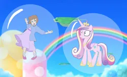Size: 2736x1660 | Tagged: safe, artist:princessedith568, derpibooru import, princess cadance, alicorn, bubble, crossover, disney, duo, duo female, female, image, in bubble, mario party, nintendo, peter pan, png
