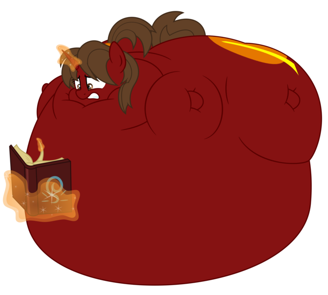 Size: 3000x2700 | Tagged: questionable, artist:worstsousaphonehorse, derpibooru import, oc, oc:crimson rune, unofficial characters only, unicorn, belly, belly bed, big belly, book, butt, female, huge belly, huge butt, image, immobile, impossibly large belly, impossibly large butt, inflation, large butt, magic, png, puffy cheeks, simple background, solo, solo female, stretched cutie mark, transparent background, vector