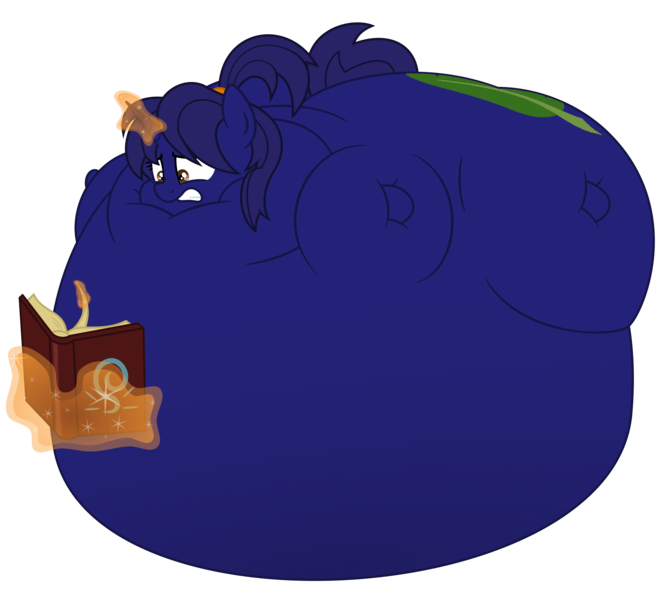 Size: 3000x2700 | Tagged: questionable, alternate version, artist:worstsousaphonehorse, derpibooru import, oc, oc:crimson rune, unofficial characters only, unicorn, alternate cutie mark, belly, belly bed, big belly, blueberry inflation, book, butt, female, huge belly, huge butt, image, immobile, impossibly large belly, impossibly large butt, inflation, large butt, magic, png, puffy cheeks, simple background, solo, solo female, stretched cutie mark, transparent background, vector