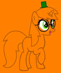 Size: 499x595 | Tagged: safe, artist:bases-4-bronies, artist:spitfirethepegasusfan39, ponerpics import, ponified, pony, unicorn, adult blank flank, base used, blank flank, clever, clothes, g4, glasses, hat, image, male, mr. clever, mr. men, mr. men little miss, open mouth, open smile, orange background, png, raised hoof, raised leg, simple background, smiling, solo, stallion