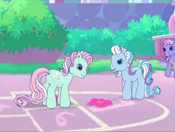 Size: 1200x901 | Tagged: safe, derpibooru import, screencap, hopscotch, minty, razzaroo, snowflake (g3), earth pony, pony, a charming birthday, g3, cute, duo focus, female, g3betes, image, jpeg, mare, mintabetes, standing