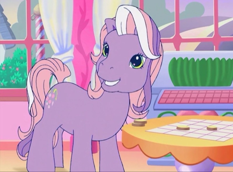 Size: 1200x889 | Tagged: safe, derpibooru import, screencap, wysteria, earth pony, pony, a charming birthday, g3, cotton candy cafe, female, image, jpeg, mare, solo, table, turned head, wysteriadorable
