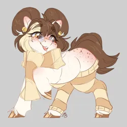 Size: 2800x2800 | Tagged: safe, artist:bananasplitedy, derpibooru import, oc, oc:bananasplit, unofficial characters only, pony, unicorn, blushing, bucktooth, butt blush, butt freckles, chubby, chubby cheeks, clothes, ear blush, female, freckles, glasses, high res, horn, image, leg warmers, png, scarf, sketch, socks, solo, solo female, striped scarf, striped socks, unicorn oc