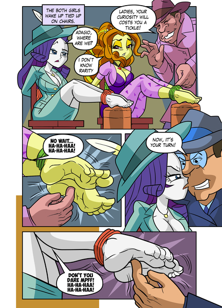 Size: 1839x2554 | Tagged: suggestive, artist:art-2u, derpibooru import, adagio dazzle, rarity, human, equestria girls, ankle tied, arm behind back, barefoot, bondage, detective, detective rarity, feet, fetish, foot fetish, image, jpeg, rope, rope bondage, tickle torture, tickling, tied up