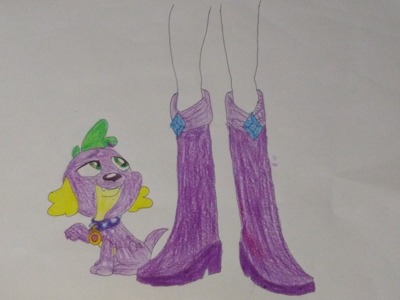 Size: 4047x3033 | Tagged: safe, anonymous artist, derpibooru import, rarity, spike, dog, human, equestria girls, colored, eyes on the prize, female, g4, image, jpeg, legs, male, pervert, pictures of legs, shipping, shipping fuel, sparity, straight, traditional art