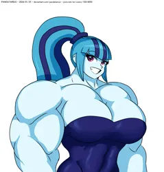 Size: 1455x1521 | Tagged: suggestive, alternate version, artist:pandatarius, derpibooru import, sonata dusk, human, equestria girls, biceps, big breasts, breasts, buff breasts, busty sonata dusk, cleavage, clothes, commission, deltoids, dress, eyebrows, eyebrows visible through hair, female, g4, grin, high res, huge breasts, image, muscles, muscular female, overdeveloped muscles, pecs, png, simple background, smiling, solo, solo female, swolenata dusk, white background