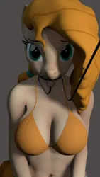 Size: 1080x1920 | Tagged: suggestive, artist:glitchwithahat, ponerpics import, pear butter, anthro, 3d, bikini, bikini top, breasts, clothes, female, image, jpeg, leash, swimsuit