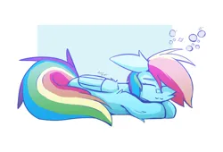 Size: 4340x2955 | Tagged: safe, artist:toxinagraphica, derpibooru import, rainbow dash, pegasus, pony, cheek fluff, cute, ear fluff, female, fluffy, g4, image, mare, multicolored hair, png, simple background, sleeping, solo, wings
