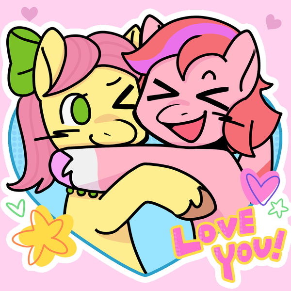 Size: 2048x2048 | Tagged: safe, artist:daisy_marshmallow, derpibooru import, posey (g5), pony, g5, blushing, commission, duo, holiday, hug, image, png, shipping, smiling, valentine's day, windy (g5), xd, ych result