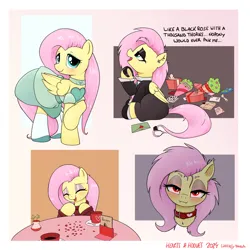 Size: 6300x6300 | Tagged: safe, artist:whiskeypanda, derpibooru import, ponerpics import, ponybooru import, fluttershy, parcel post, post haste, bat pony, pegasus, pony, abstract background, bat ponified, bedroom eyes, blushing, bouquet, bouquet of flowers, bust, chocolates, clothes, collage, collar, date, dramatic, dress, dvd, ear piercing, eyes closed, eyeshadow, fangs, flower, flutterbat, fluttergoth, glow, glowing eyes, hearts and hooves day, hearts and hooves day card, hoof polish, image, jewelry, laughing, letter, looking at you, looking up, makeup, menu, monologue, multeity, piercing, png, present, race swap, raised hoof, raised leg, restaurant, scroll, shoes, shy, sitting, smiling, socks, talking
