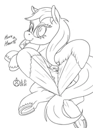 Size: 945x1300 | Tagged: safe, artist:sepiakeys, derpibooru import, derpy hooves, pony, image, letter, monochrome, mouth hold, png, sketch, solo, underhoof