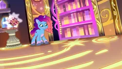 Size: 3072x1727 | Tagged: safe, derpibooru import, screencap, pony, unicorn, g5, my little pony: tell your tale, spoiler:g5, spoiler:my little pony: tell your tale, spoiler:tyts02e05, book, female, image, jpeg, lip bite, mare, misty brightdawn, misty-rious new room, rebirth misty, solo