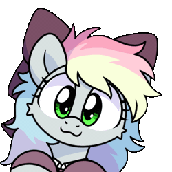 Size: 600x600 | Tagged: safe, artist:sugar morning, derpibooru import, oc, oc:blazey sketch, unofficial characters only, pegasus, pony, bow, clothes, female, gif, gray fur, green eyes, hair bow, image, kissing, looking at you, mare, multicolored hair, pegasus oc, simple background, solo, sweater, transparent background, wings