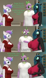 Size: 1920x3240 | Tagged: suggestive, artist:papadragon69, derpibooru import, princess cadance, princess flurry heart, queen chrysalis, spike, anthro, 3d, big breasts, breast expansion, breasts, comic, erect nipples, female, g4, gigachad spike, growth, hearts and hooves day, huge breasts, image, implied good clean married sex, implied sex, implied shiningcadance, implied shipping, implied straight, impossibly large breasts, male, nipple outline, older, older flurry heart, older spike, png, princess cadance is always horny, ship:chryspike, shipping, source filmmaker, straight