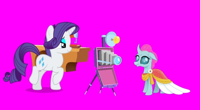 Size: 1080x597 | Tagged: safe, screencap, ocellus, rarity, changeling, pony, unicorn, series:mlp animation's short films, series:the right dress, camera, duo, duo female, female, image, jpeg, sewing machine