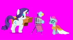 Size: 1080x597 | Tagged: safe, screencap, ocellus, rarity, changeling, pony, unicorn, series:mlp animation's short films, series:the right dress, camera, duo, duo female, female, image, jpeg, sewing machine