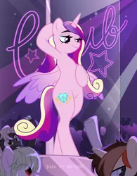 Size: 3000x3854 | Tagged: safe, alternate version, artist:ghostpikachu, derpibooru import, princess cadance, alicorn, pony, semi-anthro, base used, bipedal, club, dancing, g4, high res, horn, image, party, png, pole, pole dancing, sexy, solo focus, spotlight, stripper pole, wings