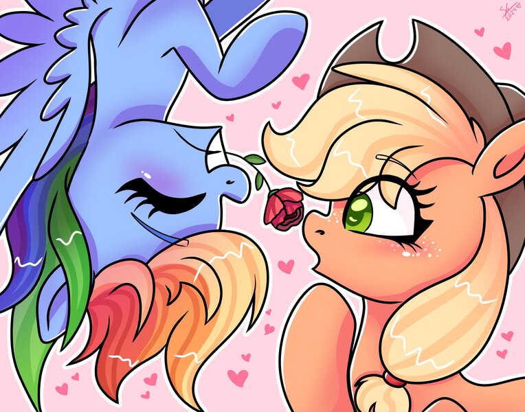 Size: 2019x1586 | Tagged: safe, artist:galaxy swirl, derpibooru import, applejack, rainbow dash, earth pony, pegasus, pony, appledash, female, g4, image, jpeg, lesbian, shipping