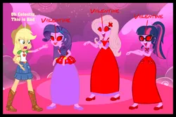 Size: 3000x2000 | Tagged: safe, artist:cartoonmasterv3, derpibooru import, applejack, fluttershy, rarity, sci-twi, twilight sparkle, human, undead, zombie, equestria girls, clothes, dress, holiday, humanized, image, infected, long dress, long skirt, png, skirt, valentine, valentine's day