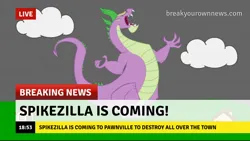 Size: 1280x720 | Tagged: safe, screencap, spike, dragon, series:mlp animation's short films, series:the where spike lives, break your own news, image, jpeg, news, news report, solo, spikezilla, text
