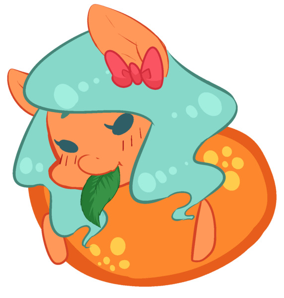 Size: 1329x1393 | Tagged: safe, artist:aisuroma, derpibooru import, oc, oc:aisuroma, ponified, unofficial characters only, food pony, original species, pony, bow, food, hair bow, image, leaf, mouth hold, orange, png, simple background, solo, transparent background