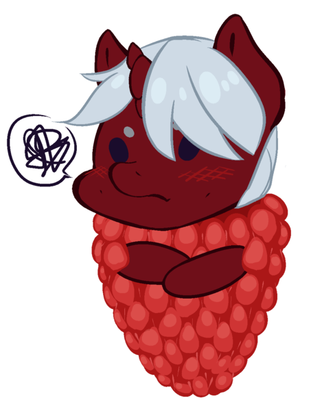 Size: 1021x1297 | Tagged: safe, artist:aisuroma, derpibooru import, oc, oc:phossy, ponified, unofficial characters only, food pony, original species, pony, unicorn, annoyed, food, image, png, raspberry (food), simple background, solo, transparent background
