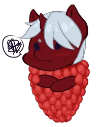 Size: 1021x1297 | Tagged: safe, artist:aisuroma, derpibooru import, oc, oc:phossy, ponified, unofficial characters only, food pony, original species, pony, unicorn, annoyed, food, image, png, raspberry (food), simple background, solo, transparent background