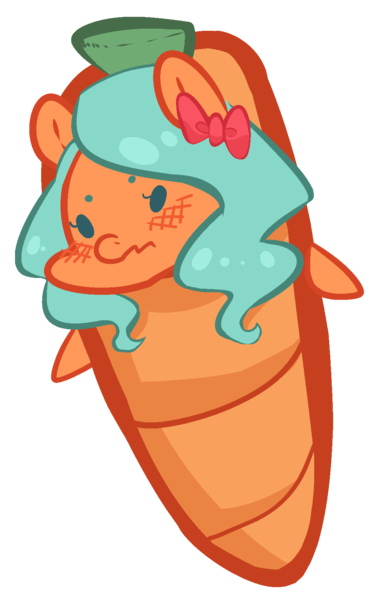 Size: 1048x1675 | Tagged: safe, artist:aisuroma, derpibooru import, oc, oc:aisuroma, ponified, unofficial characters only, food pony, original species, pony, bow, carrot, food, hair bow, image, png, simple background, solo, transparent background, wavy mouth