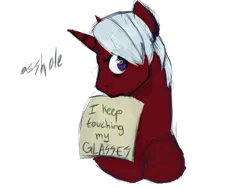Size: 1350x1020 | Tagged: safe, artist:aisuroma, derpibooru import, oc, oc:phossy, unofficial characters only, pony, unicorn, bust, image, mouth hold, png, pony shaming, sign, simple background, solo, transparent background, vulgar