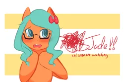 Size: 2278x1500 | Tagged: safe, artist:aisuroma, derpibooru import, oc, oc:aisuroma, unofficial characters only, pony, blushing, bow, bust, glasses, hair bow, image, innuendo, open mouth, png, solo