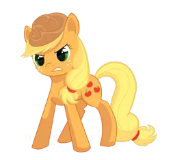 Size: 1024x957 | Tagged: safe, artist:aisuroma, derpibooru import, applejack, earth pony, pony, applejack's hat, cowboy hat, female, gritted teeth, hat, image, mare, png, simple background, solo, standing, teeth, transparent background