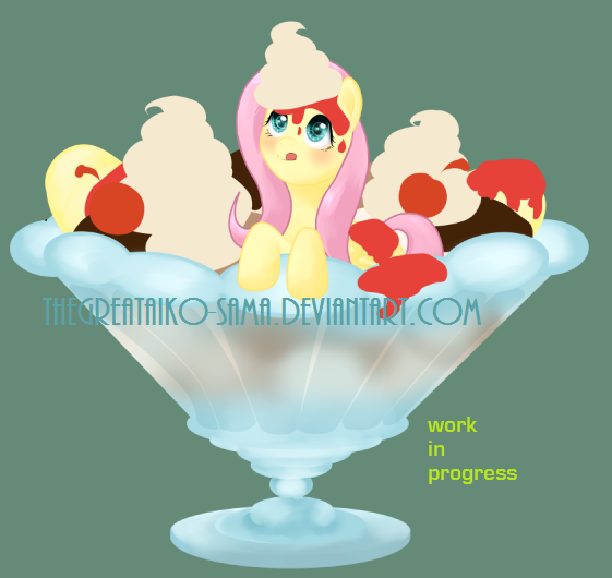 Size: 561x530 | Tagged: safe, artist:aisuroma, derpibooru import, fluttershy, pegasus, pony, bowl, dessert, female, food, image, licking, licking lips, mare, png, simple background, solo, tiny, tiny ponies, tongue out, whipped cream