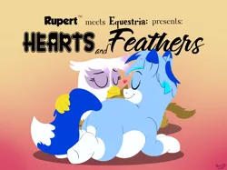 Size: 3002x2250 | Tagged: safe, artist:rupert, derpibooru import, gilda, oc, oc:rupert the blue fox, earth pony, fox, fox pony, gryphon, hybrid, pony, butt, chubby, cute, eyes closed, facing each other, female, g4, gildadorable, gradient background, heart, image, lineless, love, lying down, male, male and female, ocbetes, plot, png, prehensile tail, prone, rupertbetes, ship:rupilda, smiling, story:hearts and feathers, tail, tail hold