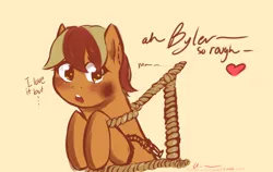 Size: 2112x1338 | Tagged: suggestive, artist:aisuroma, derpibooru import, oc, oc:byter, oc:past analysis, unofficial characters only, earth pony, pony, asphyxiation, bondage, bust, image, oc x oc, png, rope, rope bondage, shipping, simple background