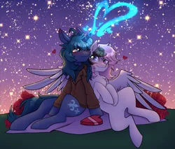 Size: 2643x2257 | Tagged: safe, artist:sierra flyer, derpibooru import, oc, oc:arclight, pegasus, pony, unicorn, couple, cute, holiday, image, magic, png, stars, valentine's day, wholesome