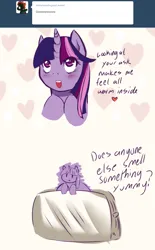 Size: 1188x1920 | Tagged: safe, artist:aisuroma, derpibooru import, twilight sparkle, ponified, food pony, original species, pony, unicorn, ask, bagel, bread, food, heart, image, png, solo, toaster