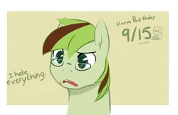Size: 1280x823 | Tagged: safe, artist:aisuroma, derpibooru import, oc, oc:voice of reason, unofficial characters only, earth pony, pony, bust, glasses, happy birthday, image, png, portrait, solo