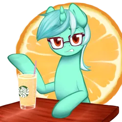 Size: 2800x2800 | Tagged: safe, artist:aisuroma, derpibooru import, lyra heartstrings, pony, unicorn, drink, female, food, g4, glasses, high res, hipster, image, looking at you, mare, orange, png, simple background, sitting, solo, starbucks, straw, table, transparent background