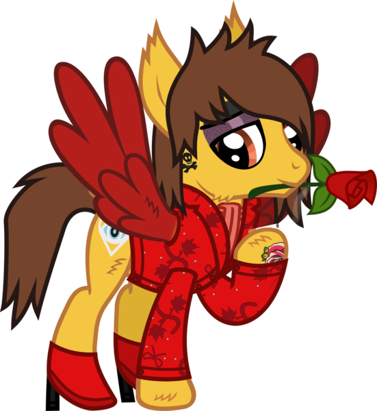 Size: 1122x1221 | Tagged: safe, artist:lightningbolt, derpibooru import, ponified, pegasus, pony, .svg available, alex gaskarth, all time low, butt fluff, cheek fluff, cigarette, clothes, derpibooru exclusive, dyed wings, ear fluff, eyeliner, eyeshadow, flower, flower in mouth, hair over one eye, high heels, hoof fluff, hoof hold, image, looking at you, makeup, male, mouth hold, png, raised hoof, rose, rose in mouth, shirt, shoes, show accurate, simple background, smiling, solo, spread wings, stallion, standing, suit jacket, tail, tail feathers, tattoo, transparent background, undershirt, vector, wing fluff, wings